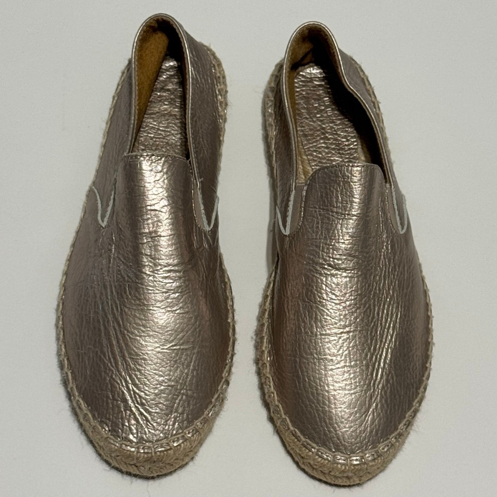 Alex + Alex Metallic Tan Leather Slip On Espadrilles Shoes Size 8